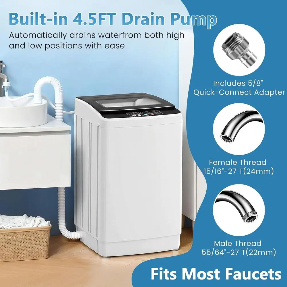 3.0 Cu. Ft. Fully Automatic Washer with Drain Pump, 12 Programs, 8 Water Levels, Large Laundry Combo for Home