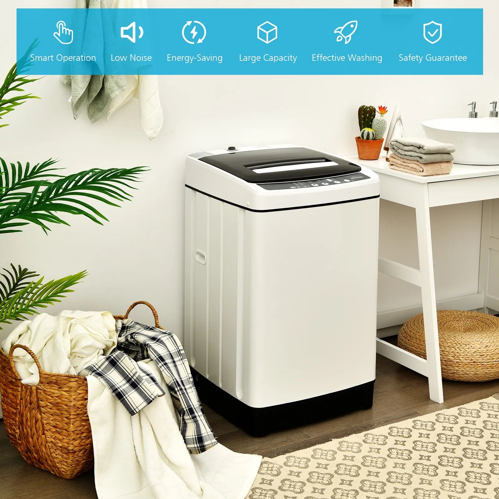 Full-Automatic Washing Machine 1.5 Cu.Ft 11 LBS Washer & Dryer White