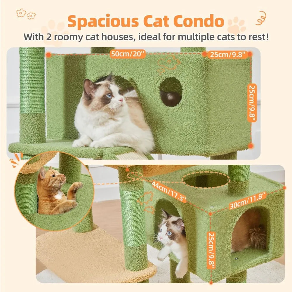 71-Inch Cat Tower for Indoor Cats, Multi-Level Large Cat Condo with 8 Sisal Scratching Posts, Metal Hammock, Scratch Board, 2 Top Perches