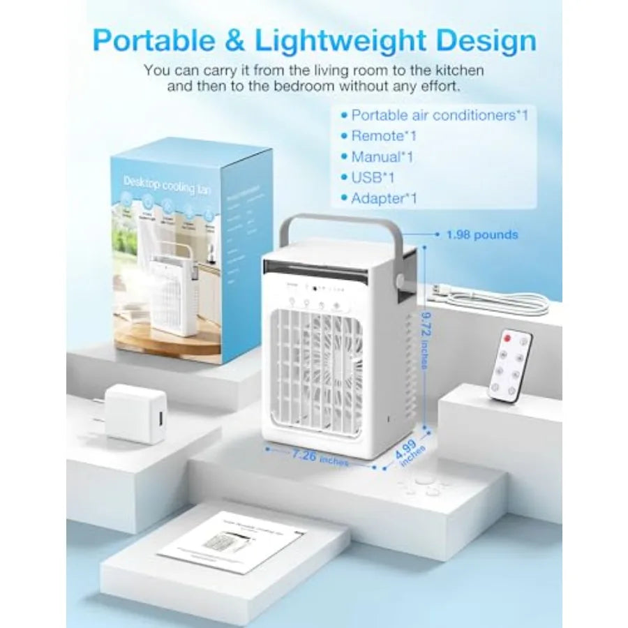 Portable Air Conditioners, Mini Personal Evaporative Cooler with Remote, 2 Mist Modes, 4 Wind Speeds, 1100 ML Water Tank, 2/4/6