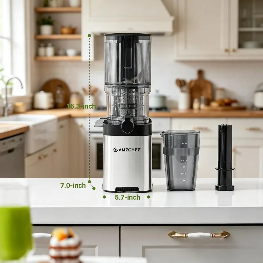 Cold Press Juicer, 5.4" Wide Chute for Whole Fruits, Masticating Extractor with Large Auger, High Juice Yield, Easy Clean