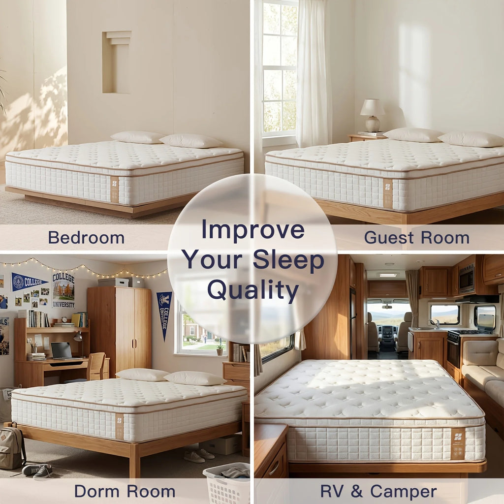 Multi-Layer Hybrid Mattress – Twin / Full / Queen Size | Memory Foam + Individually Wrapped Pocket Springs | Ergonomic Support Design | Medium-Firm Comfort Level | Breathable Fabric Cover | Easy-Setup Rolled Packaging | Ide