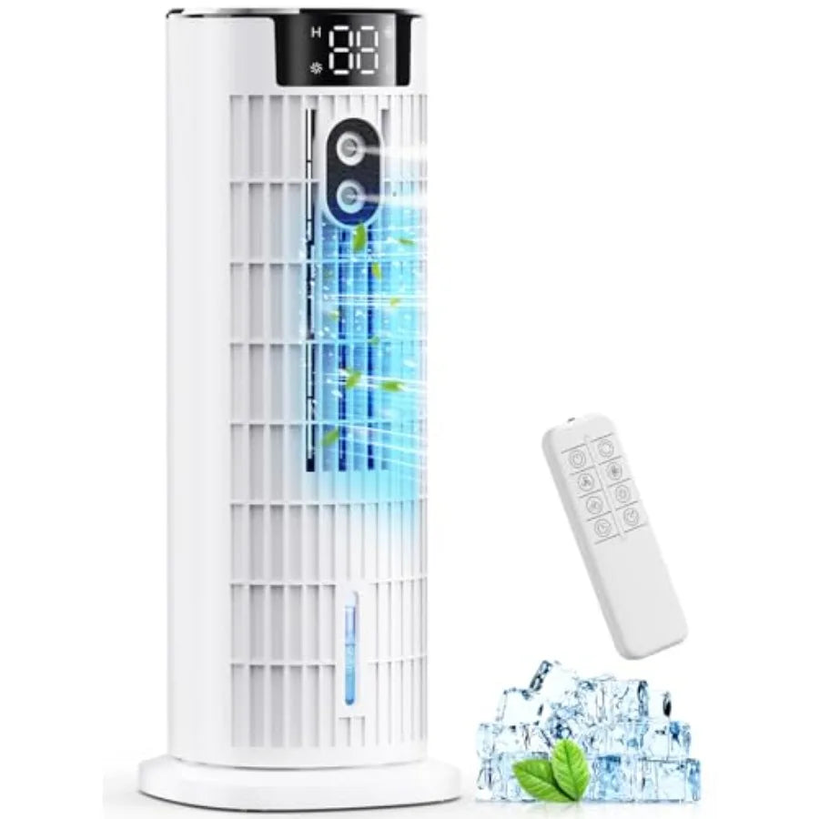 Portable Air Conditioners, 4 in 1 Evaporative Air Cooler, 1000ML Tower Fan with Remote, 3 Wind SpeedsandTurbo Mode, 2 Mist, 10H