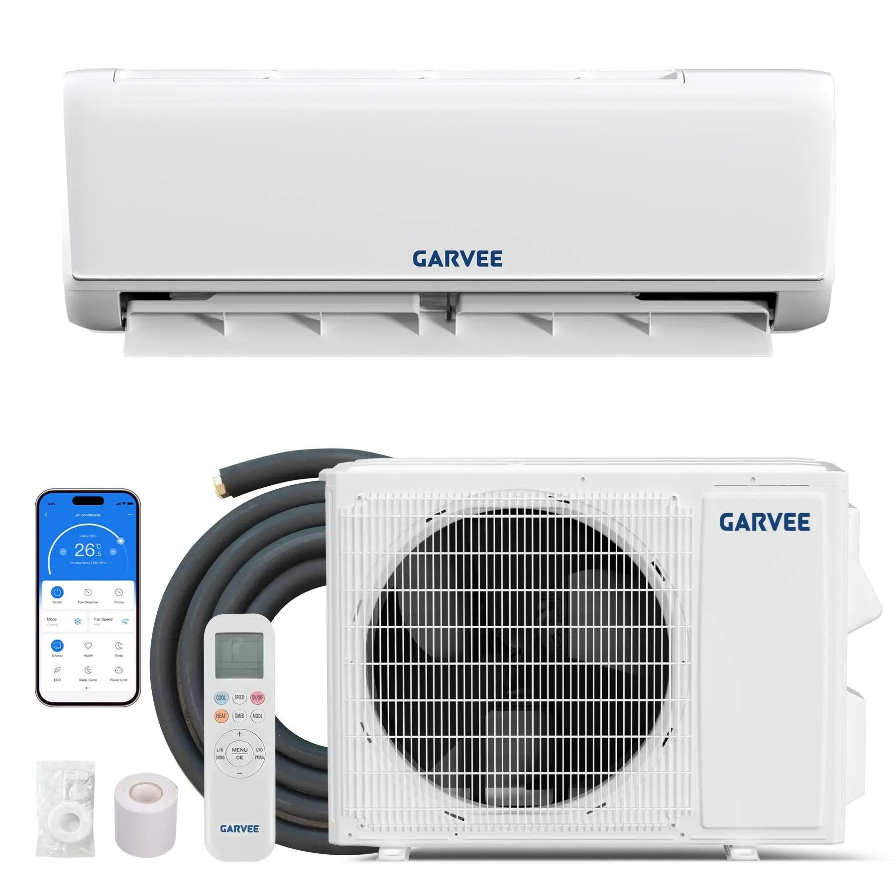 Mini Split AC & Heat Pump 9000 BTU 208/230V, 18.5 SEER2 WiFi, Compatible With Alexa Google Home, 28dB Quiet For 450 Sq.Ft