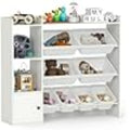 Kids Toy Storage Organizer, 44" L Wooden Bookcase Cabinet w/ 8 Removable Bins, Open Shelves, Kids Display Bookshel or Bedroom, P
