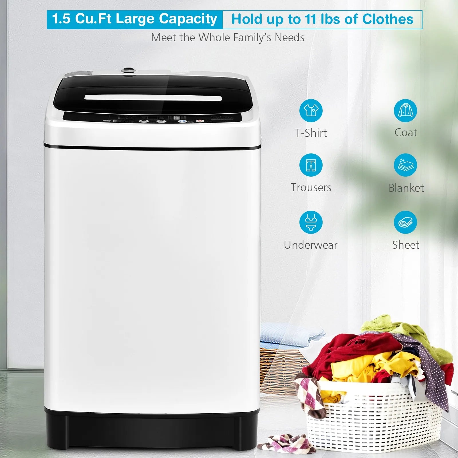 Full-Automatic Washing Machine 1.5 Cu.Ft 11 LBS Washer & Dryer White