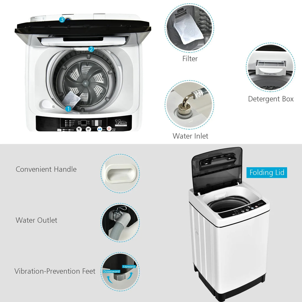 Full-Automatic Washing Machine 1.5 Cu.Ft 11 LBS Washer & Dryer White