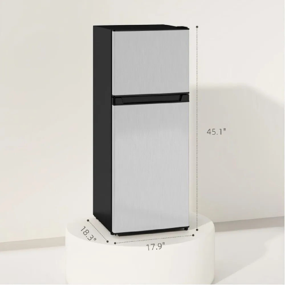 4 Cu.Ft Mini Fridge with Freezer, 2-Door Compact Refrigerator, 115V, 45.1" H, Stainless Steel, for Dorm, Office, Apartment