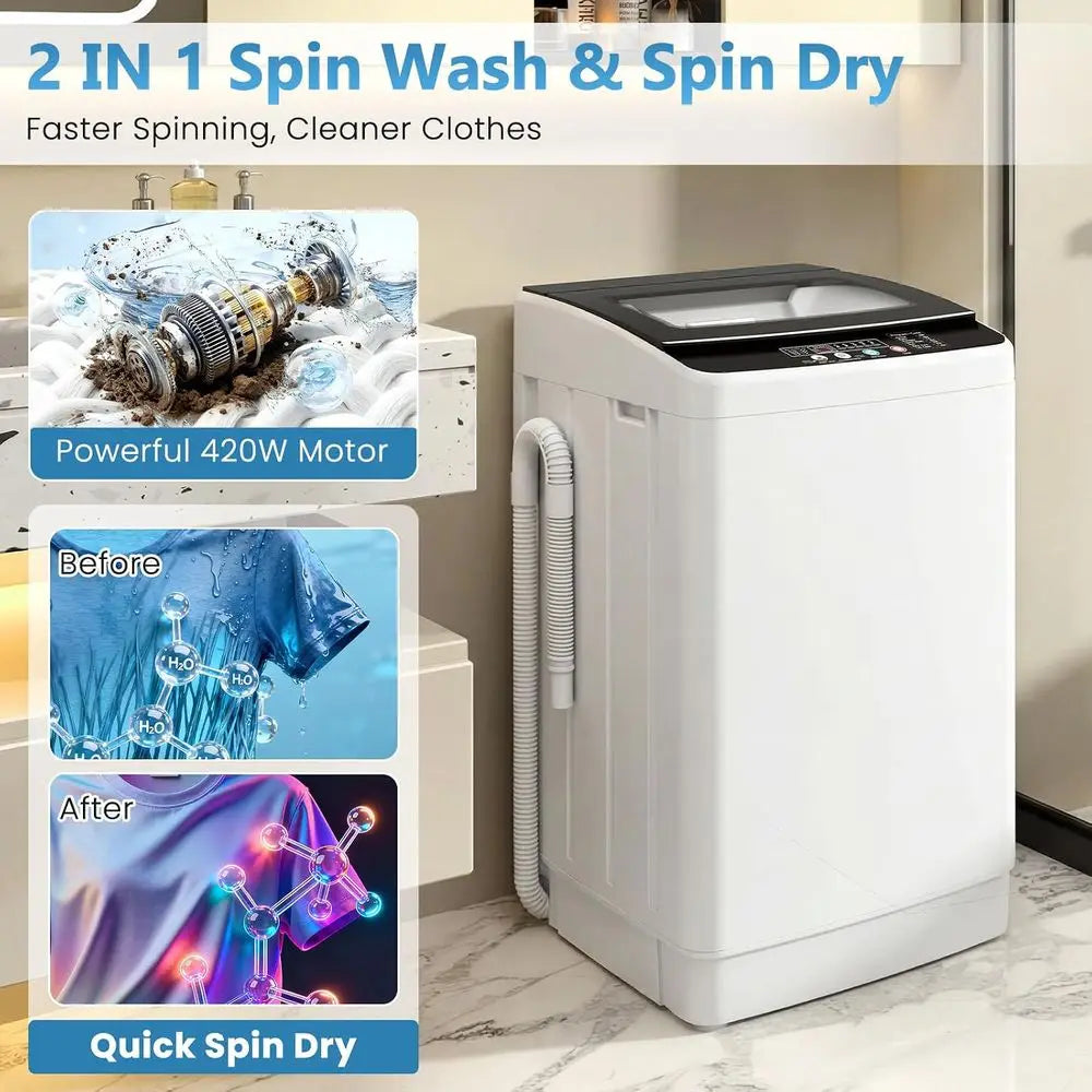 3.0 Cu. Ft. Fully Automatic Washer with Drain Pump, 12 Programs, 8 Water Levels, Large Laundry Combo for Home