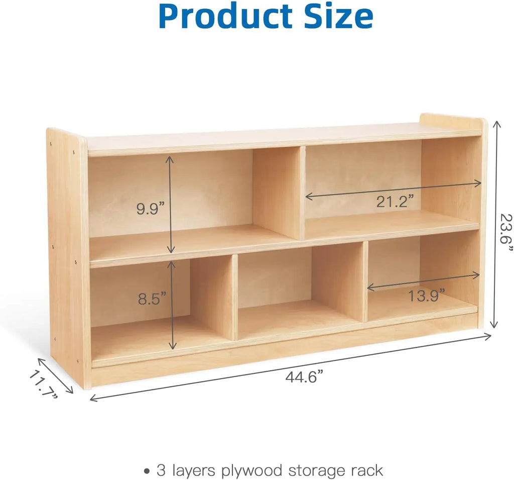 5-Section Wooden Storage Cabinet for Kids, Toy Organizer with 2 Shelves, Classroom and Playroom Shelf